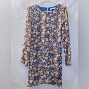 Lush Long Sleeve Floral Print Shoulder Pads Mini Dress size large